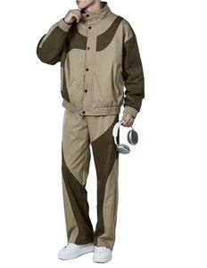 Ensemble coupe-vent classique pour homme, 2 pièces, avec veste zippée et pantalon à cordon de serrage, pour les sports de plein air, décontracté ou urbain - Product Image 1