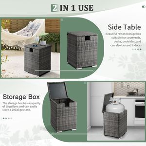Tavolino da Caffè con Struttura in Ferro 40*40*57cm con Vano Laterale in Rattan per Bombole del Gas, Sfumatura Grigia - Product Image 4