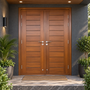 Puerta de Entrada de Madera Sólida GA-46L en Nogal, Caoba y Palo de Rosa con Diseño Moderno de Doble Ranura para Exterior de Apartamento - Product Image 6