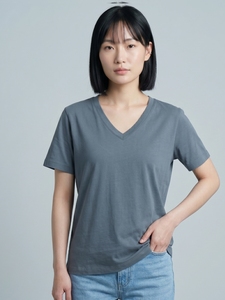 เสื้อยืดผู้หญิงคอวีลำลอง แขนสั้น ทรงปกติ เรียบง่าย สบาย ระบายอากาศได้ดี แฟชั่นใส่ได้ทุกวัน เสื้อฤดูร้อน รุ่นใหม่ - Product Image 3