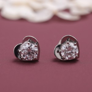 IGI Certified Lab Grown Diamond Heart Stud <b>Earrings</b> 18K White / Rose & Yellow Gold Round Brilliant Heart Shape Diamond <b>Earrings</b> - Product Image 1