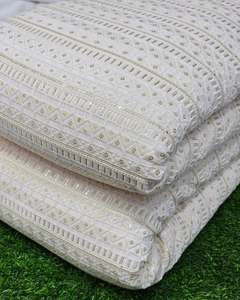 African Sequin Lace Fabric Beaded Embroidery Mesh Fabric Party Wear Wedding Dress Fabric Wholesale - Product Image 1