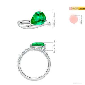 Bague de fiançailles solitaire en or massif 14 carats avec émeraude en forme de poire inclinée, faite à la main, bijoux fins personnalisés pour mariage - Product Image 2