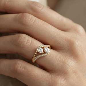 แหวนเพชรทรงลูกแพร์ 1.00 กะรัต แบบแยกก้าน ทองคำขาว 14K เพชรเพาะเลี้ยง ของขวัญสุดหรูสำหรับแฟนสาว - Product Image 3