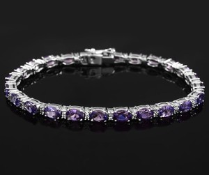 Natural Amethyst <b>Charm</b> Bracelet in Sterling <b>Silver</b> White Gold Plated Luxury February Birthstone Jewelry for Party Occasions - Product Image 1