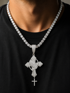 Custom Hip Hop Praying Hands Cross Pendant With Tennis <b>Chain</b> <b>Iced</b> <b>Out</b> Moissanite Silver Necklace Wholesale - Product Image 6