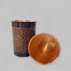 Ensemble de 4 verres en cuivre pur antique, gravés de motifs floraux, pour l'eau, vaisselle, hôtel, restaurant, fournitures de boissons - Product Image 4