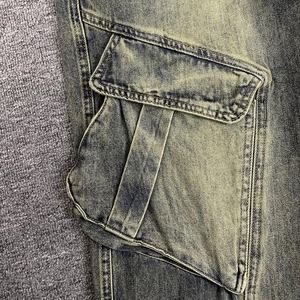 Pantalon cargo en denim délavé à taille haute pour homme, coupe ample, style décontracté avec grandes poches, idéal pour l'automne - Product Image 4