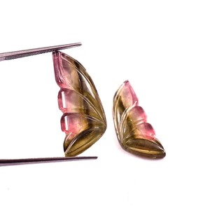Sarim International Carved <b>Rainbow</b> Watermelon Tourmaline Butterfly <b>Wings</b> Natural Gemstone Pair 16x27mm (33 Carat) From Rajasthan - Product Image 2