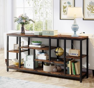 Mesa Consola Moderna de Madera con Estructura Metálica y Estantes de Almacenamiento, Diseño Industrial, Mueble para Sala de Estar, Decoración para Entrada - Product Image 2