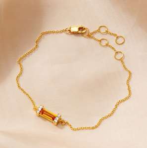 Pulsera de Topacio, Piedra de Nacimiento de Noviembre, Plata de Ley 925, Chapada en Oro de 14K, con Piedras Baguette, Pulsera Delicada, Regalo para Mujer - Product Image 4