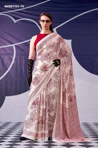 Colección Premium de Sarees y Blusas de Satén de Seda con Estampado Floral para Festivales, Moda Femenina, Fabricante, Proveedor Indio - Product Image 5