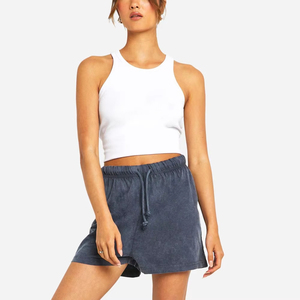 Shorts taille haute pour femme, vintage, coupe oversize, délavé à l'acide, style jogging, anti-plis, logo personnalisé, streetwear, effet usé, haute qualité - Product Image 4