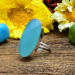Aqua Chalcedony 925 Sterling Silver <b>Statement</b> <b>Ring</b> Handmade Boho Gemstone Jewelry with Oval Cut Perfect Party Gift for Women - Product Image 3