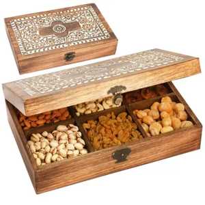 Round Wooden Dry Fruit <b>Box</b> with Glass Lid 5 Compartment Nut Serving Tray Handcrafted Wood <b>Snack</b> Storage Case Circular Gift - Product Image 4