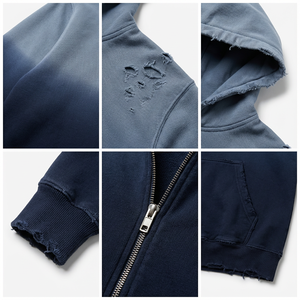 Sweat à capuche oversize pour homme, effet délavé, zippé, style streetwear décontracté - Product Image 3