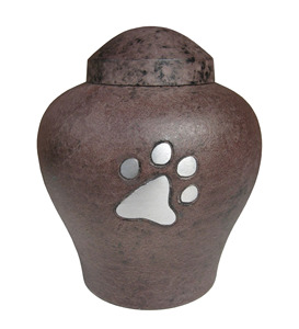Urna de cremación de latón para mascotas, urna funeraria de color marrón personalizada con estampado de pata de plata - Product Image 2