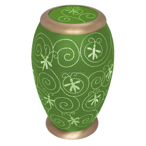 Urna de cremación artesanal de latón rojo y aluminio con libélulas doradas estilo americano - Product Image 2