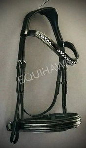 Qualité supérieure Western Horse Bridle Crystal Brow Band Rembourrage en cuir souple Halter Fantaisie Couture Vêtements d'équitation Équestre - Product Image 3