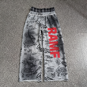 Pantalones de chándal acampanados de doble cintura para hombre, holgados, con rayas, de pierna ancha, estilo jogger, 100% algodón, lavado desgastado, tiro medio - Product Image 1