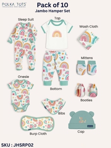 Polka Tots - Paquete de 10 Conjuntos de Ropa para Bebé Recién Nacido con Estampado Arcoíris, Mamelucos, Baberos y Accesorios para Regalo - Product Image 3