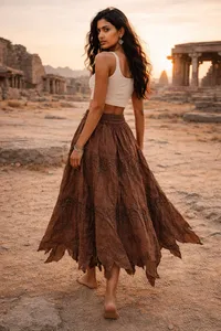 Vajra Bohemian <b>Skirt</b> Tribal Print Midi Gothic Fairy Hem Hippie Festival Witch Gypsy Wrap <b>Skirt</b> Women - Product Image 2