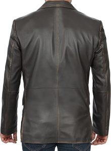 Classic Two Button Men's Genuine <b>Leather</b> <b>Jacket</b> OEM Customized Stylish <b>Blazer</b> Available at Wholesale Rates - Product Image 5