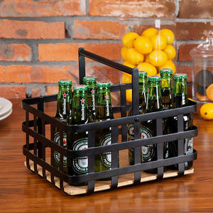 Black Metal and Wooden <b>Basket</b> With Top Handle and <b>Wood</b> Insert for Fruit, Dining Table, Kitchen Organizer - Product Image 3