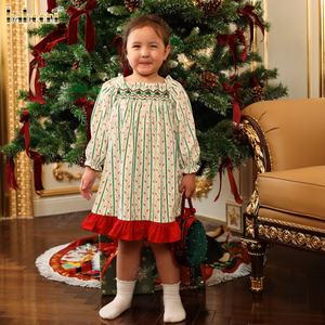 Girl Smocked Corduroy Dress O-Neck Collar A-Line <b>Mini</b> Style 100% Cotton Children's Autumn Eco-Friendly ODM OEM Wholesale Vietnam - Product Image 2