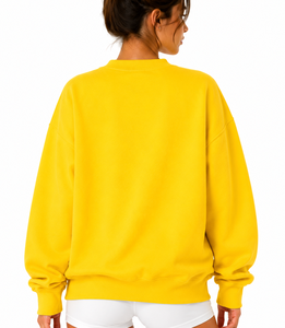 Bright Yellow Mock Neck <b>Sweatshirt</b> with Stacked <b>White</b> Outlined Front Lettering Relaxed Fit Long Sleeve Private Label Apparel - Product Image 3