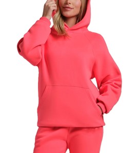 Sweat à capuche rose corail pour femme en polaire polyester/coton, couleur unie, manches longues, respirant, longueur standard, design personnalisé - Product Image 4