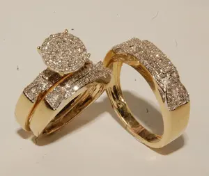 Anillo de Compromiso de Lujo Vintage con Moissanita Real en Racimo Redondo para Mujer, Plata de Ley 925 Chapada en Oro, Anillo de Boda con Incrustaciones de Diamantes - Product Image 3