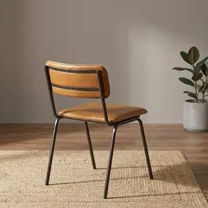 Silla de Comedor Moderna de Cuero Sintético con Patas de Metal, Diseño de Mediados de Siglo, Asiento Tapizado para Uso en el Hogar u Oficina - Product Image 6