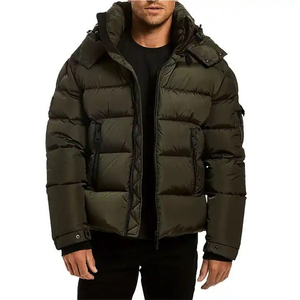 Custom High Quality Men's Winter Puffer Jacket O-<b>Neck</b> Collar Sheep Skin Waist <b>Padding</b> High Street Style Coated Waterproof - Product Image 1
