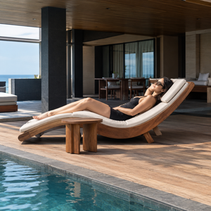 Solid Teak Wood Outdoor Sun Lounger Adjustable Chaise <b>Lounge</b> <b>Chair</b> Patio Poolside Garden Hotel Resort Furniture with Cushion Sea - Product Image 3