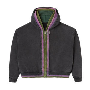 Nouveau sweat à capuche triple couche zippé, coupe ample et courte, délavé à l'acide, pour homme - Product Image 5