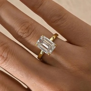 Elegant Design 925 Moissanite <b>Emerald</b> Cut Solitaire Engagement <b>Ring</b> for Women In Sterling <b>Silver</b> in Yellow Gold Plated <b>Ring</b>. - Product Image 1