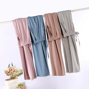 Women Solid <b>Black</b> Knitted Drawstring Sleep Bottoms Casual Full Length Soft Mid Rise Pants Summer Wear - Product Image 4
