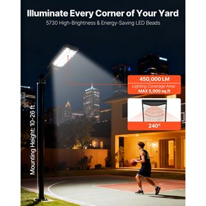 Projecteur Solaire LED de Sécurité 8000W, 450000LM, pour Extérieur, Éclairage Public pour Parking Commercial, Détection de Mouvement Crépuscule-Aube, Autoroutes, DC - Product Image 2