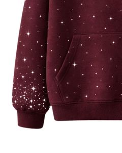 Sudadera con Capucha Borgoña con Pedrería, Oversize, de Forro Polar Grueso, con Bolsillo Canguro, Fabricante de Ropa Urbana Personalizada, Sudadera para Hombre - Product Image 2