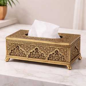 Luxury Gold Metal Tissue Paper <b>Box</b> Cover Decorative Leaf Design Tissue Holder Home Hotel Decor - Product Image 3