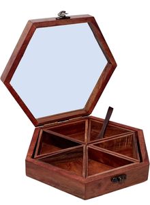 Handcrafted Eco-Friendly Brown Natural Square Wooden Spice Nut <b>Grinder</b> Dishwasher Safe Glass Lid 16 Containers Kitchen <b>Herb</b> - Product Image 5