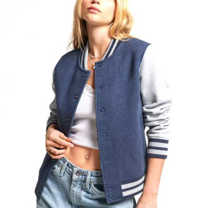 Veste universitaire unisexe bleu-gris en polaire, décontractée pour l'automne, coupe classique, col rabattu, en maille de polyester et coton - Product Image 6