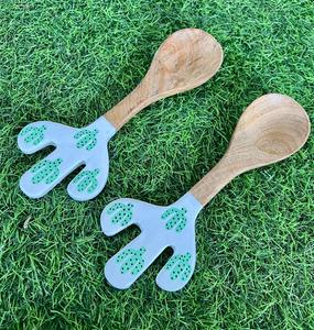 Handmade Mango Wood <b>Spoon</b> with Enamel Cactus Handle Decorative Small Wooden <b>Spoons</b> Eco-Friendly Mini <b>Serving</b> <b>Spoon</b> for Kitchen - Product Image 3
