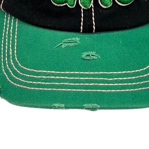 Black and Green Distressed Baseball <b>Cap</b> with Green Embroidered Letter Design Adjustable <b>Vintage</b> Cotton Casual Outdoor Unisex Hat - Product Image 5