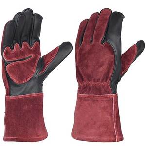 Leather Safety Gloves Red And Black Palm Reinforced Wrist Length Thermal Outdoor Winter Use Sporty Style - Product Image 1