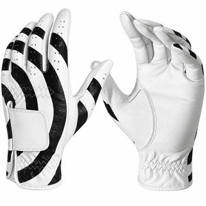 White Black Genuine <b>Leather</b> <b>Golf</b> Glove Left Hand Adjustable Hook And Loop Wrist Strap Breathable - Product Image 5