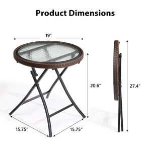 Tavolino Rotondo da Esterno in Rattan con Piano in Vetro Temperato, Tavolo Pieghevole in Vimini HDPE per Giardino o Parco - Product Image 3