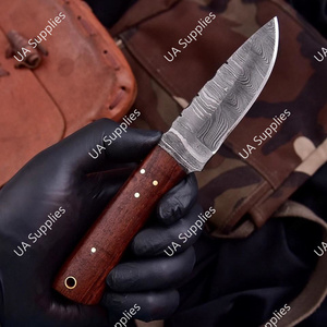 มีดทำมือเหล็กดามัสกัส ด้ามจับแบบเต็มด้าม ปลายใบมีดแบบดรอปพอยต์ สำหรับกิจกรรมกลางแจ้ง บุชคราฟท์ แคมป์ปิ้ง เอาตัวรอด EDC ด้ามไม้โรสวูด รับผลิตแบบ DIY ODM/OEM - Product Image 3
