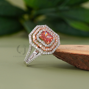 0.71 CT Vivid Red Radiant Cut Lab Grown Diamond Ring Octagon Double Halo in 14K White Gold - Product Image 2